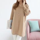 Puff-sleeve Slit-side Long Pullover