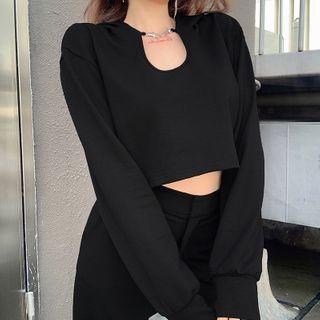Hooded Cropped Metal Accent Sweatshirt