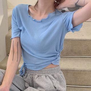 Short-sleeve Ruffled Drawstring T-shirt