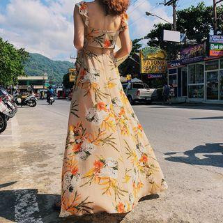 Sleeveless Floral Print A-line Maxi Dress