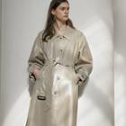 Belted Faux-leather Long Trench Coat Beige - One Size