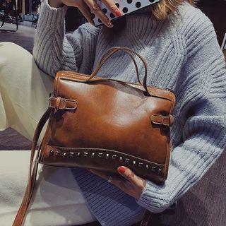 Faux-leather Studded Boston Bag With Strap