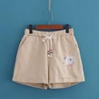 Cow Embroidered Drawstring Shorts