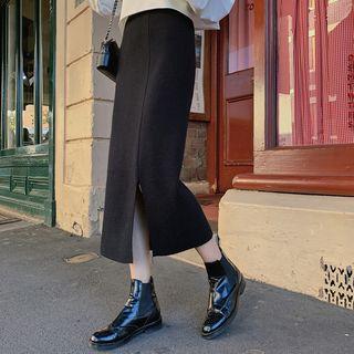 Back-split Midi Fitted Knit Skirt