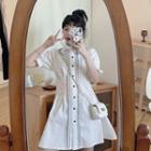 Contrast Trim Puff-sleeve Mini A-line Shirtdress / Puff-sleeve Shirt