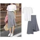 Plain Short-sleeve T-shirt / Check Skirt