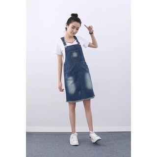 Washed Fray-hem Denim Jumper Dress