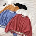 Plain Fleece Drawcord Long-sleeve Sweatshirt