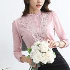 Lace Embroidered Stand Collar Chiffon Blouse