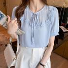 Short-sleeve Flower Applique Chiffon Blouse