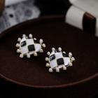 Checker Print Heart Stud Earring 1 Pair - Black & White - One Size