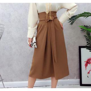 Set: Tie-neck Shirt + High Waist A-line Skirt