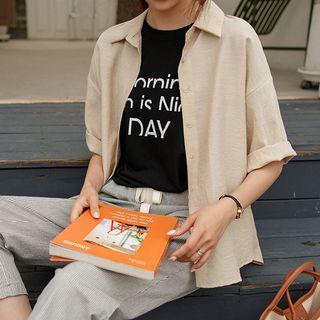 Invert-pleat Dip-back Textured Shirt