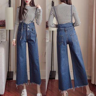 Cropped Wide-leg Denim Jumper Pants