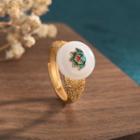 Lotus Faux Gemstone Alloy Open Ring Cp324 - Gold - One Size