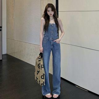 Strapless Denim Jumper Pants