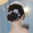 Set: Wedding Faux Crystal Tiara + Headpiece + Earring Set - White - One Size