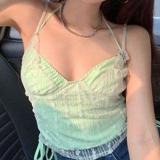Lace Panel Cropped Camisole Top Light Green - One Size