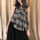 Sleeveless Plaid Top As Shown In Figure - One Size