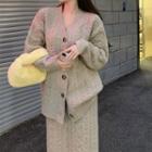 V-neck Cable-knit Cardigan / Cable-knit Skirt