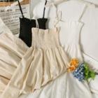 Sleeveless Ruffle-trim Smocked Midi Dress