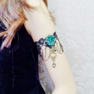 Chain Flower Lace Bracelet Black - One Size