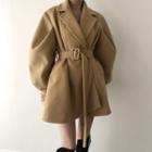 Plain Lace-up Woolen Coat