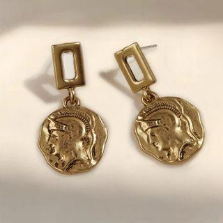 Sterling Silver Face Drop Earring A814 - 1 Pr - Gold - One Size