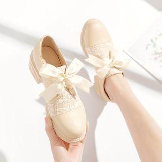 Block Heel Ribbon Lace-up Oxfords