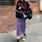 Jacquard Sweater / Corduroy Midi Fitted Skirt