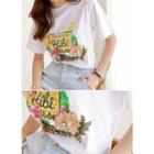 Flower-embroidered Beaded T-shirt