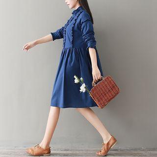 Frilled Trim Plain A-line Dress