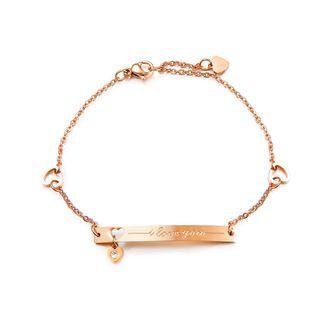 Simple And Fashion Plated Rose Gold Geometric Horizontal Hollow Heart 316l Stainless Steel Bracelet With Cubic Zirconia Rose Gold - One Size
