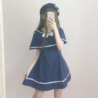 Contrast Trim Bow-accent A-line Dress