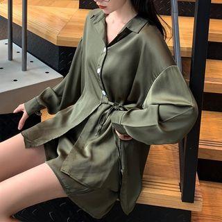 Set: Tie-front Shirt + Plain Shorts