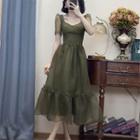 Short-sleeve Plain Midi A-line Dress / Spaghetti-strap Midi Dress
