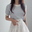 Puff Sleeve Color Block Stripe Knit Top