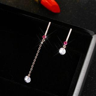 925 Sterling Silver Asymmetric Cz Dangle Earring 1 Pair - E582 - Rose Gold - One Size
