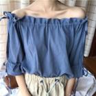 Off-shoulder Bow Elbow-sleeve Chiffon Blouse