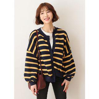 Puff-sleeve Striped Cardigan