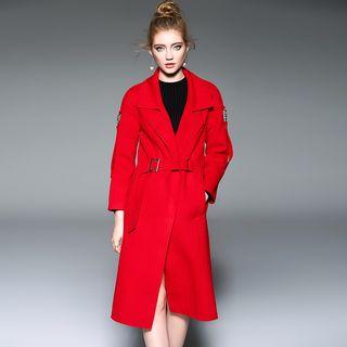Tie-waist Woolen Long Coat
