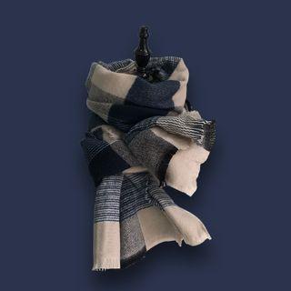 Plaid Scarf Blue & Beige - One Size