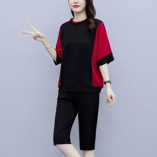 Set: Elbow-sleeve Two Tone T-shirt + Shorts