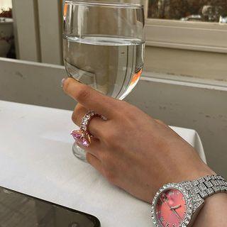 Large Rhinestone Ring Pink - One Size