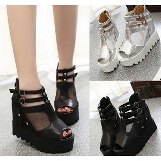 Mesh Panel Platform Hidden Wedge High Top Sandals