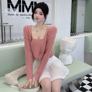 Plain Cropped Tube Top With Cardigan