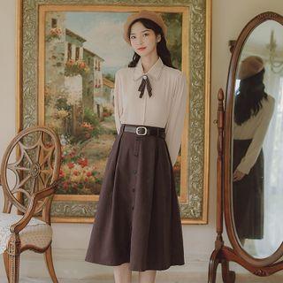 Set: Plain Shirt + Button-front Skirt