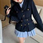 Pleated Mini A-line Shirtdress / Belted Button Jacket