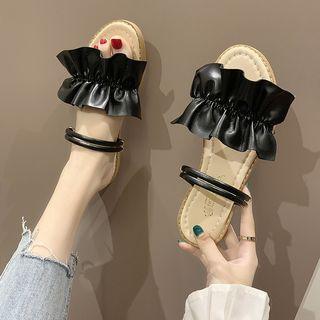 Frilled Plaid Slide Sandals