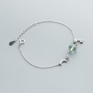 925 Sterling Silver Crystal Moon & Star Bracelet S925 Sterling Silver - One Size